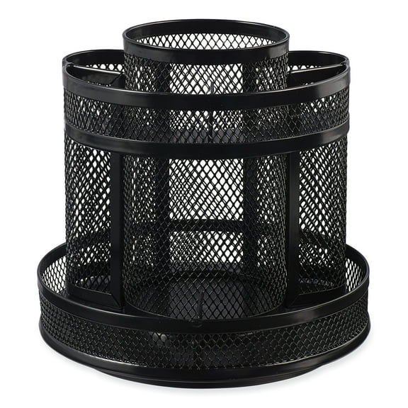 Universal UNV20022 6.5 in. Diameter x 6.13 in. Height 8 Compartments Metal Mesh Rotating Desktop Organizer - Black