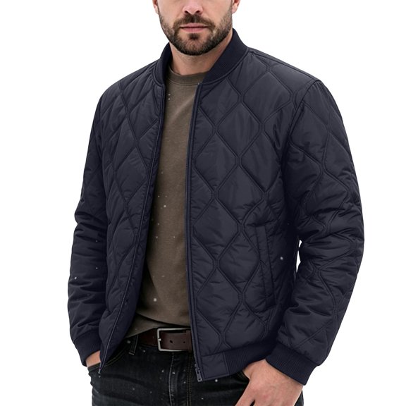 JTSRKL Mens Diamond Quilted Zip Up Jackets Long Sleeve Outdoor Jacket Lightweight Breathable Casual Coat Classic Versatile Outerwear