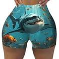 thumbnail image 2 of Gukieu Realistic Ocean Shark Print Women's Sports Shorts, Elastic Waist High Stretch Running Yoga Gym Sweatpants-Medium, 2 of 8