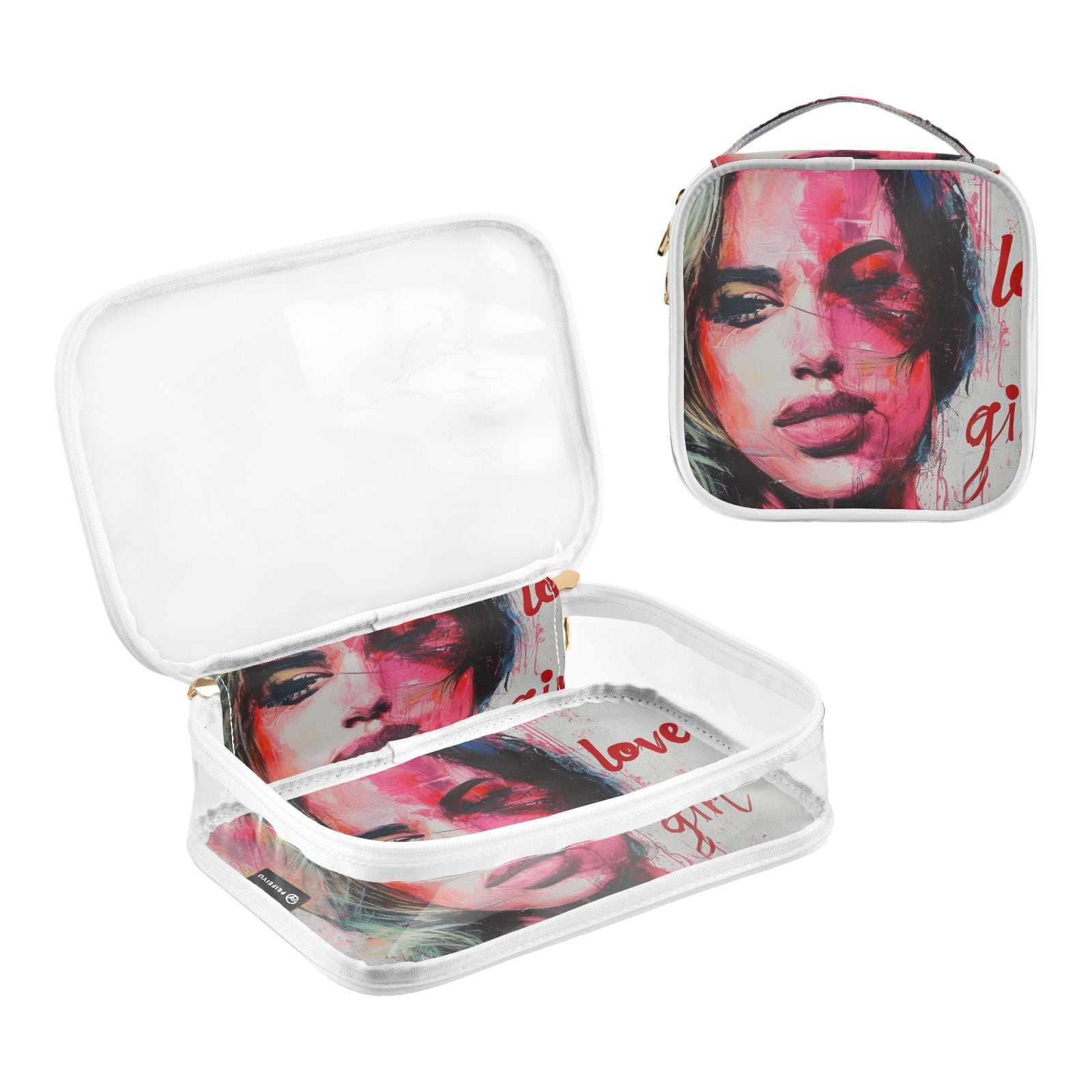 Clear Makeup Bags with Handle Large Opening 2 Pack Set Toiletry Bag Quart Size Bag, for Women Man Traveling Travel Essentials, Toiletries and Other. Love Girl