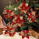 thumbnail image 4 of Flores artificiales de Poinsettia con purpurina, adornos para árbol de Navidad, corona, decoraciones para chimenea, bricolaje, 5/10 piezas, 14cm, 4 of 4