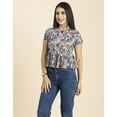 thumbnail image 5 of Moomaya Womens Styled Back Peplum Top, Printed Round Neck Vacation Crop Top, 5 of 7