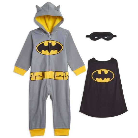 DC Comics Justice League Batman Little Boys 3 Piece Costume Set: Onesie Pajama Coveralls Cape Mask 4