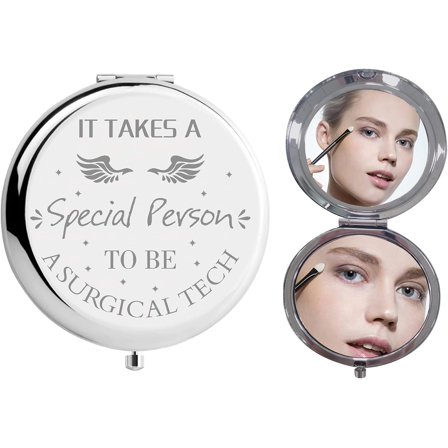 Mini Compact Mirror Silver Engraved Makeup Mirror-It Takes to Special Person to Be A Surgical Tech Small Pocket Mirror with 1x/2x Magnification for Travel Birthday Valentines Anniversary