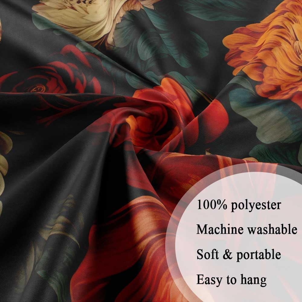 Floral Shower Curtain, Vintage Floral Shower Curtain Set Red Flower Plants Bathroom Curtain, Boho Floral Shower Curtain Set with Hooks for Bathroom Decor 72X78 Inch
