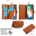 thumbnail image 2 of Allytechgroup Wallet Case for iPhone XR, RFID Blocking Multiple Cards Holder Zipper Pocket Hand Strap Shockproof Stand Phone Case with Crossbody Lanyard for Women Girls, Brown, 2 of 7