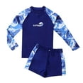 thumbnail image 4 of Boys Two Piece Rash Guard Swimsuits Sets Kids Long Sleeve Print Top High Waisted Swim Trunks Sunsuit Swimwear Sets,160,Z12-Blue, 4 of 4