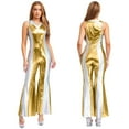 thumbnail image 5 of YiZYiF Womens 70s 80s Disco Costume Shiny Metallic Flared Pants Jumpsuit for Dance Party Halloween Gold L, 5 of 6