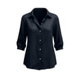 thumbnail image 5 of Qulqfy Womens Blouse Solid Dressy Fall Cotton 3/4 Sleeve Tunic Pleat Collared Vintage Navy Button Up Tops for Women S, 5 of 6