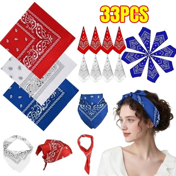 33 Pcs Bandanas for Women Men, Paisley Pattern Bandana Handkerchiefs Outdoor Multi-Purpose Cowboy Face Mask