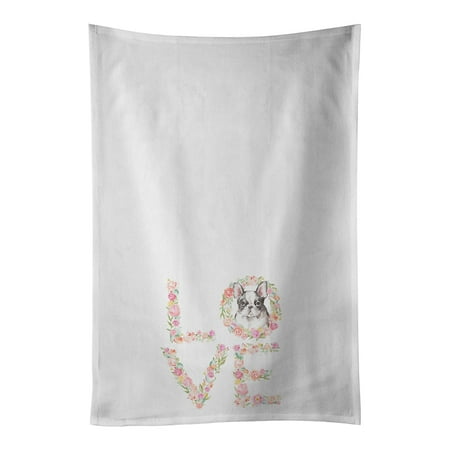 

French Bulldog #7 LOVE White Kitchen Towel Set of 2 19 in x 28 in