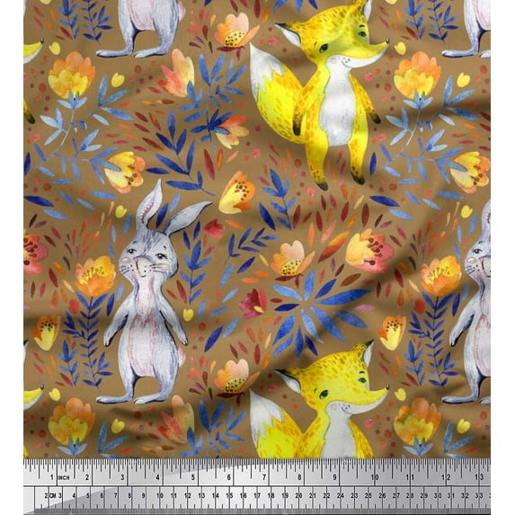 Soimoi Cotton Jersey Fabric Fox & Bunny Kids Print Fabric by The Yard 58 Inch Wide