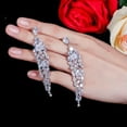 thumbnail image 2 of Cubic Zirconia Flowers Shape Elegant Long Dangling Drop Bridal Wedding Earrings, 2 of 9