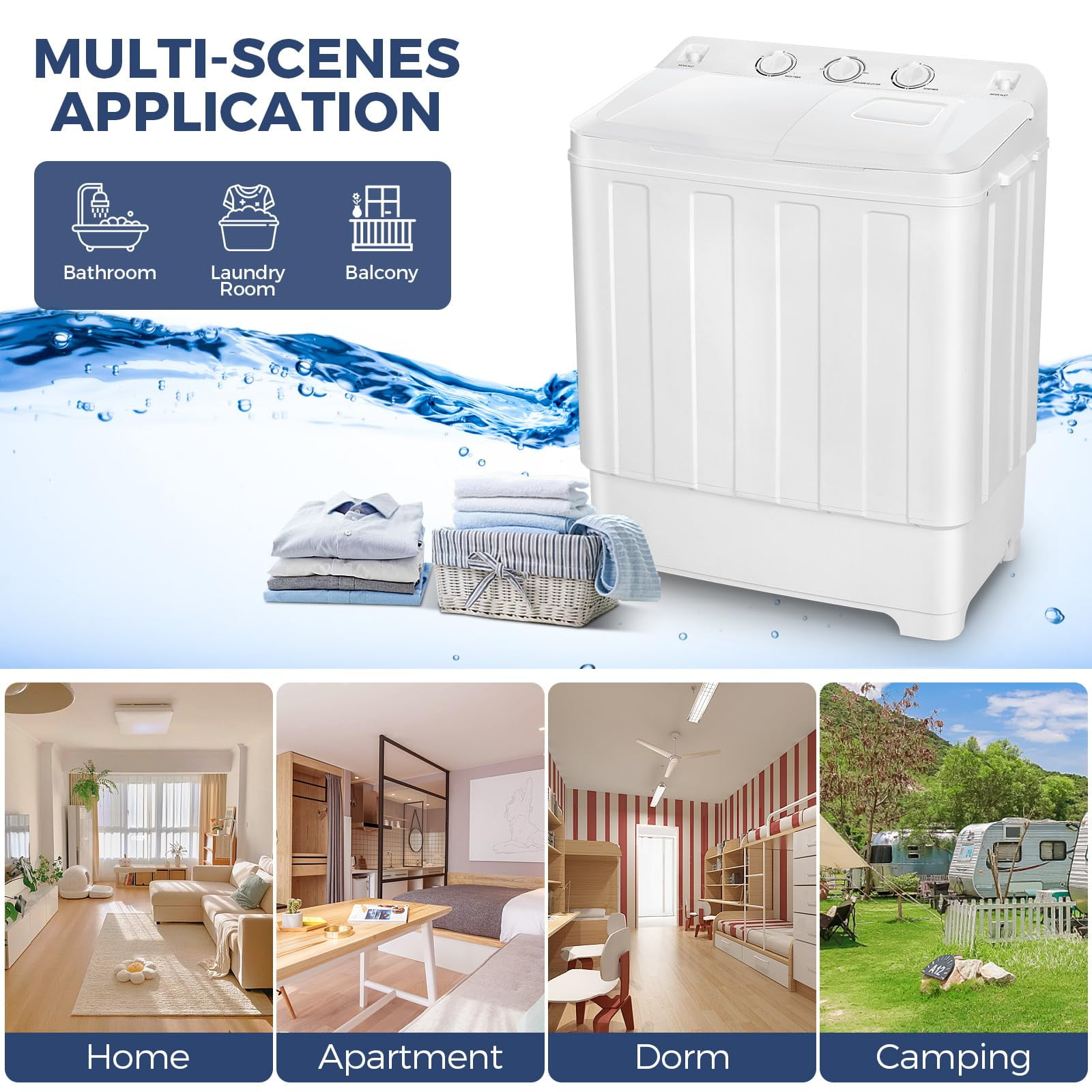 Veeboto Portable Washing Machine, 30LBS Twin Tub Mini Compact Laundry 19lbs Washer/11lbs Spinner with Drain Pump & Time Control Washer Spinner Combo, White