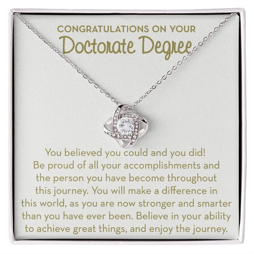 PhD Graduation Necklace Gift, Gold Love Knot Necklace