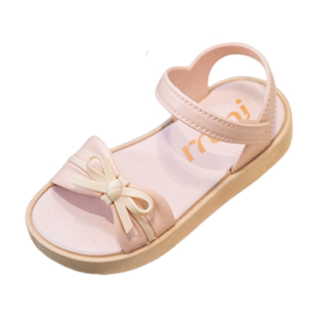 Xfvqtps Kids Girls Beach Sandals Bow Open Toe PVC Soft Sole Flats Hook and Loop Summer Shoes