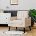 thumbnail image 2 of Canddidliike Mid-Century Upholstered Armchair Club Chair with Rubber Wood Legs-Beige, Padded Seat, Wingback Chair for Bedroom Desk, 2 of 11