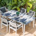 thumbnail image 2 of Blue Christmas Table Cloths for 5 Foot Rectangle Tables, Snowman Eucalyptus Leaves Snowflake Wooden Patio Waterproof Elastic Fitted Tablecloths, Washable Rectangular Table Cover for Camping, 2 of 8