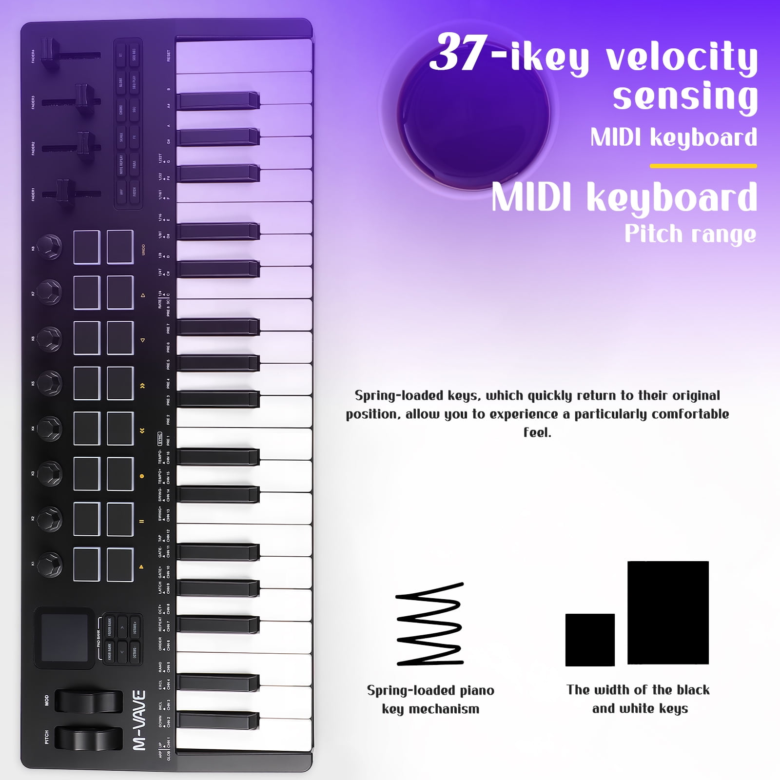 37-Key MIDI Keyboard Controller with 16 Backlit Drum Pads, Perfect for Music Production and Beat Making