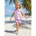 thumbnail image 6 of BemeyourBBs Toddler Baby Baby Girl Summer Clothes Infant Baby Girl 2 Pieces Outfit Bow Embroidered Striped Ruffled Trim Doll Collar Short Sleeve Shirt Tops and Shorts Set, 6 of 9