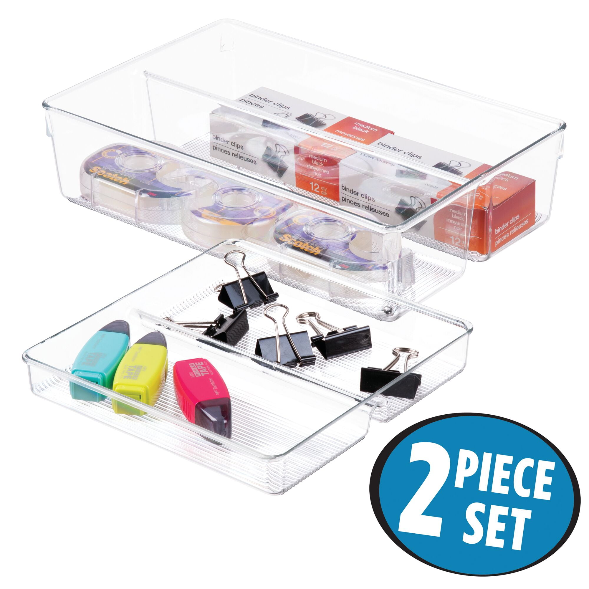 iDesign 2-Piece Kitchen Drawer Organizer for Utensils and Tools, Clear