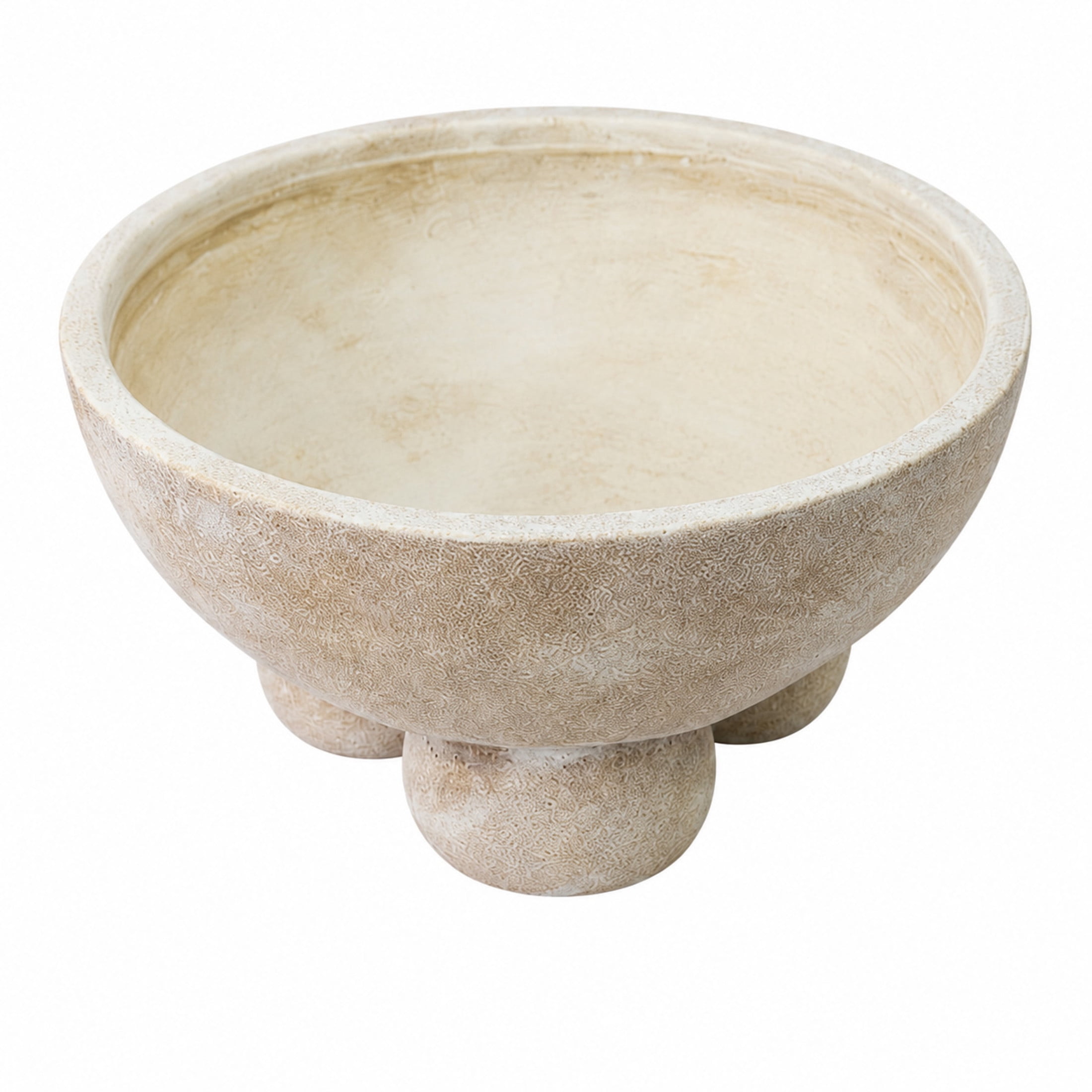 DecMode 11" Round Antique Style Washed Cream Ceramic Decorative Bowl with Three Round Legs