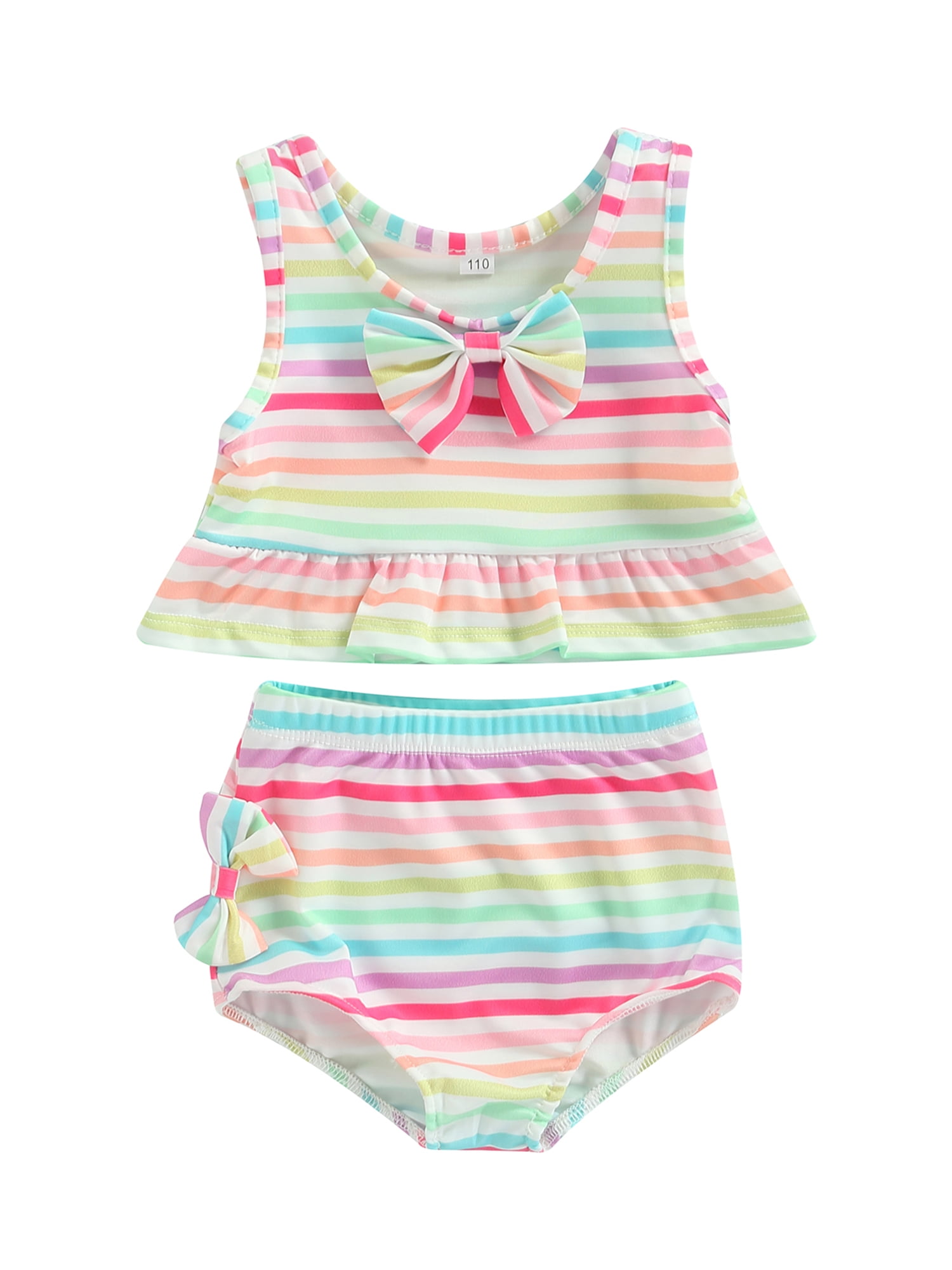 1-5Years,SO-buts Kids Baby Girls Bow Striped Print Vest Two Piece Bathing Suit Swimwear Swimsuit Bikini Set 
