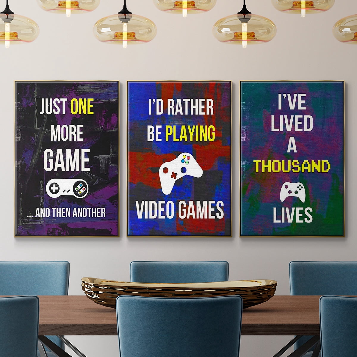 Gamer at Play I - Framed Premium Gallery Wrapped Canvas L Frame 3 Piece Set - Ready to Hang