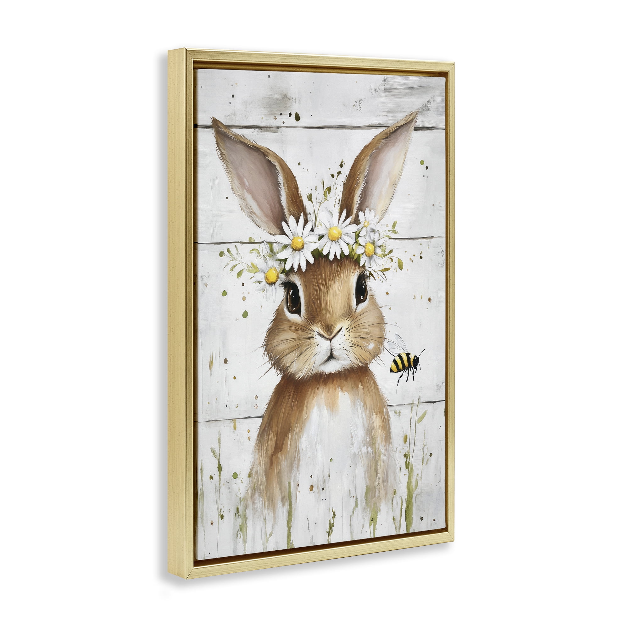 Stupell Industries The Bunny & The Bee Gold Framed Floater Canvas Wall Art, design by Tina LeCour