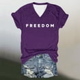thumbnail image 4 of Freedom T Shirt Women V Neck Short Long Sleeve Letter Prints Basic Top Fashion Tee Breathable Stretch Classic Casual Loose Fit Daily Wear, 4 of 5