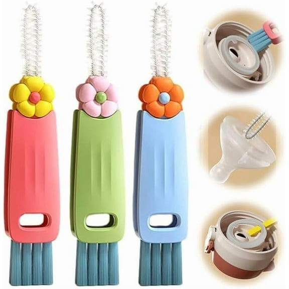3 in 1 Cup Lid Cleaning Brush, 2025 New Crevice Cleaning Brush for Bottle Gap Tight Spaces Cup, 3 in 1 Multifunctional Cleaning Brush Portable Cup Lid Cleaner with Brush