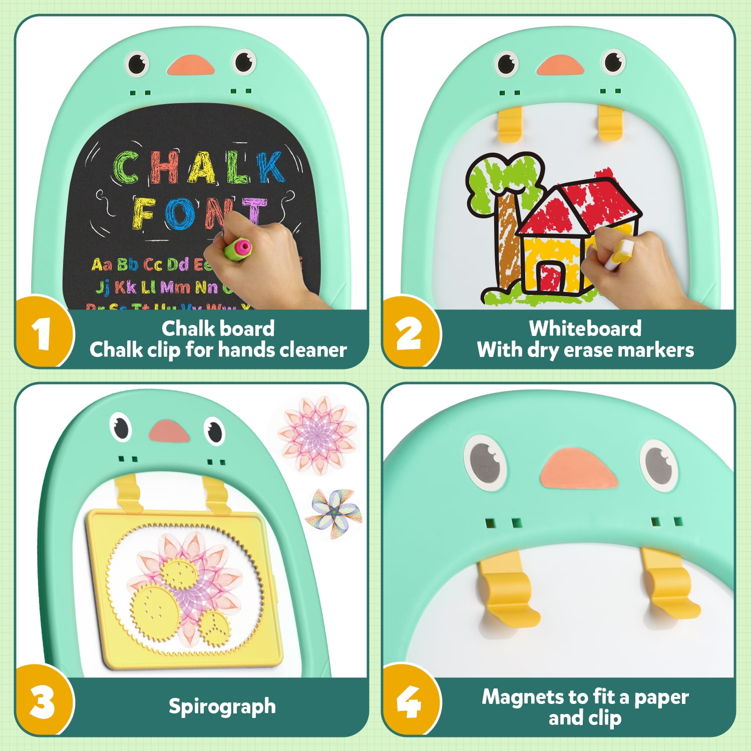 Huge Wave Easel for Kids, Art Easel for Toddler with White Board & Chalk Board, with Board Games Cards and Painting Accessories, Christmas Gift for Boys Girls Age 2-6 (Green)