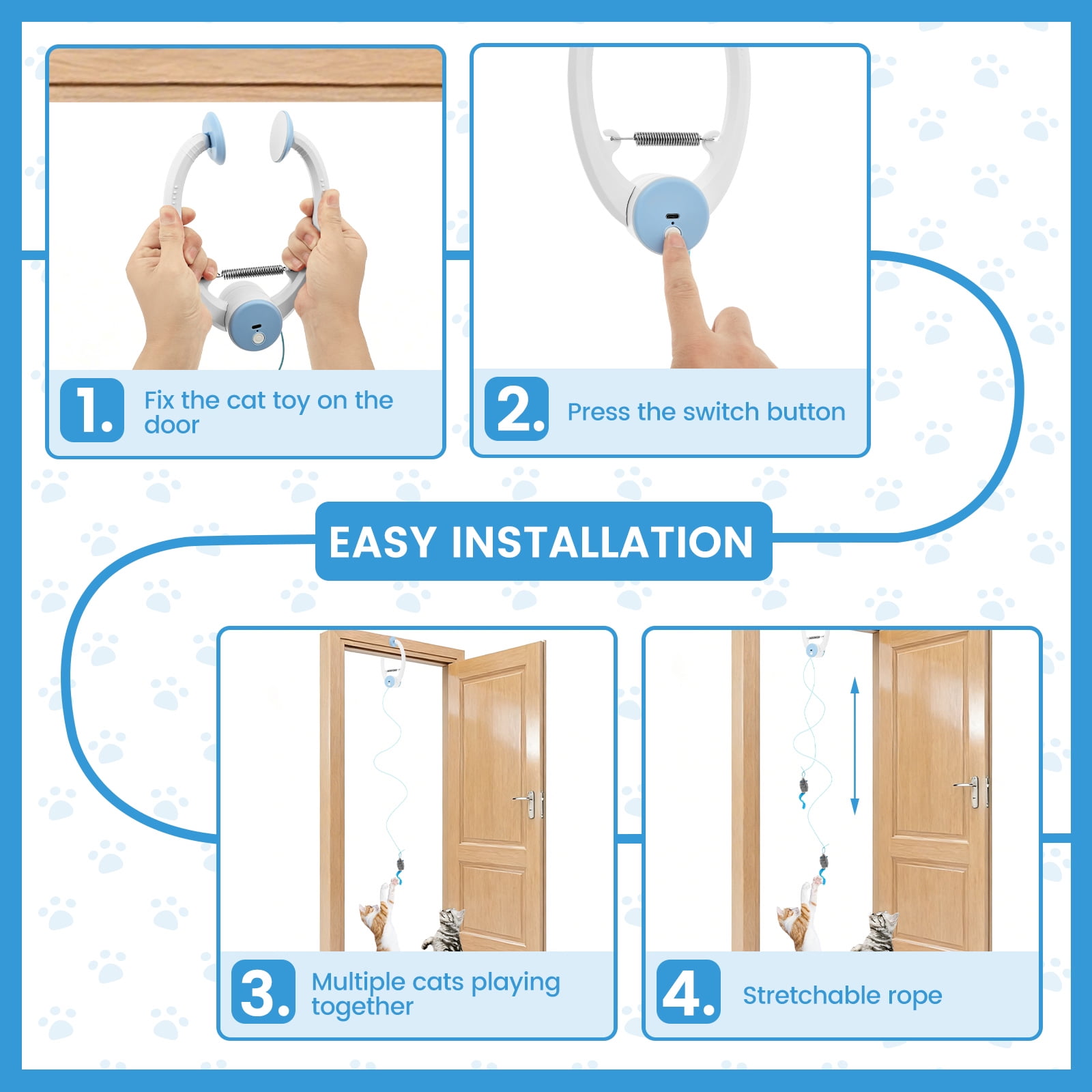 Austok Self Play Hanging Door Cat Toy Interactive Door Hanging Retractable Kitten Toy with 3 Catnip Mice 3 Mode Rechargeable for Cat Exercise