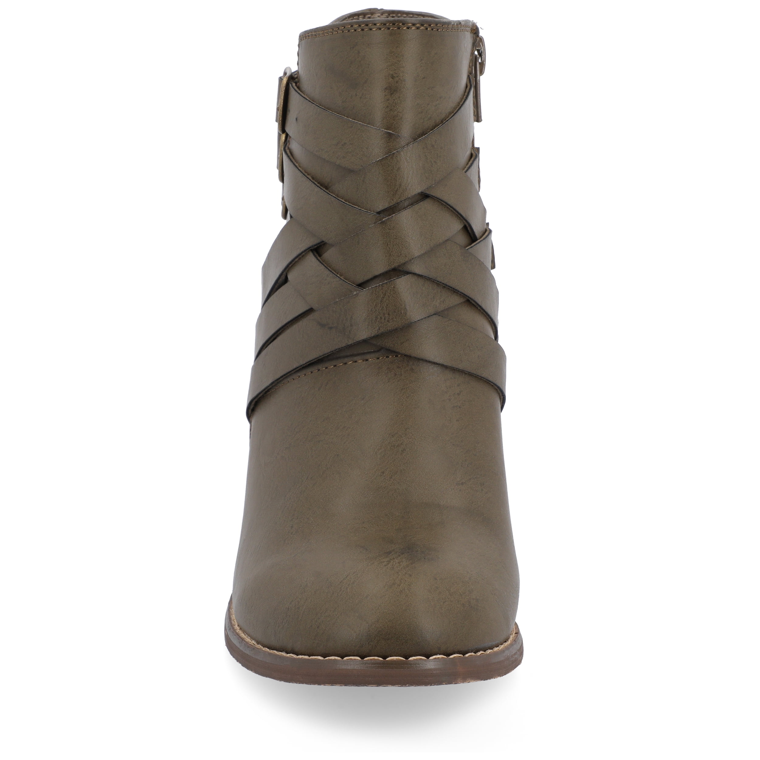 Journee Womens Strap Inside Zip Stacked Heel Booties, Widths Available