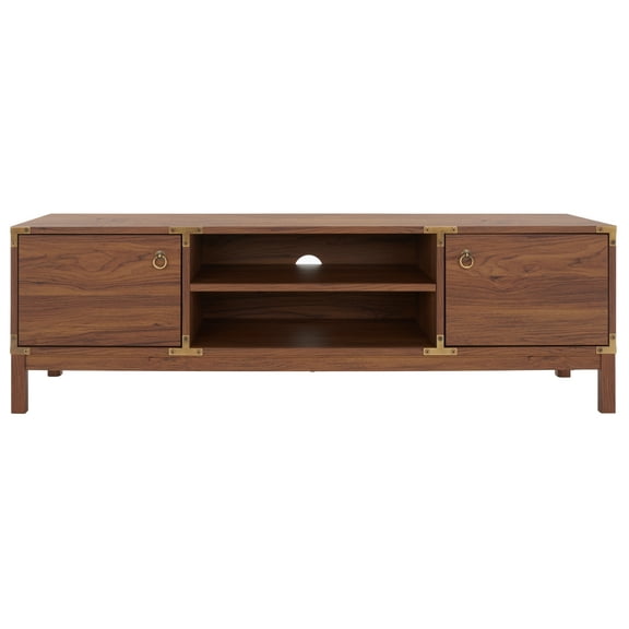 SAFAVIEH Galio 2 Door 2 Shelf Media Stand, Walnut/Gold (58.7 in. W x 15.4 in. D x 18.5 in. H)