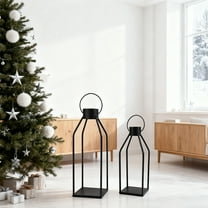 HUISZJ Modern Farmhouse Lantern, 12.6''/ 15.7'' Set of 2 Black Metal Lanterns, Lanterns Decorative for Patio Front Porch