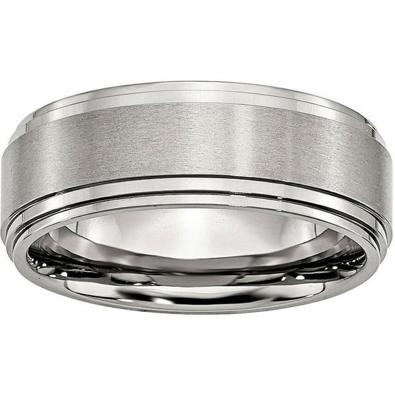 Primal Steel Stainless Steel with Brushed Center 8mm Ridged Edge Band