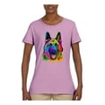 thumbnail image 2 of Wild Bobby, Colorful Happy German Shepherd Dog Animal Lover Womens Graphic T-Shirt, Light Pink, 3XL, 2 of 3