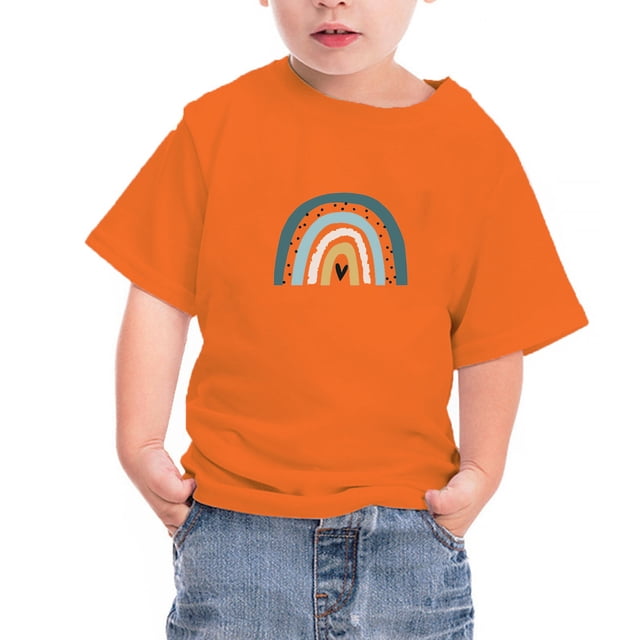 PEZHADA T-Shirts Garçons 14/16 Chemise Orange pour Enfants Unisexe Col Rond Coton Manches Courtes T-Shirt en Coton Haut T-Shirt Orange pour Filles