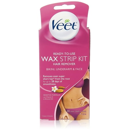 VEET Ready to Use Wax Strips Hair Remover for Body, Bikini & Face 20 ea (Pack of