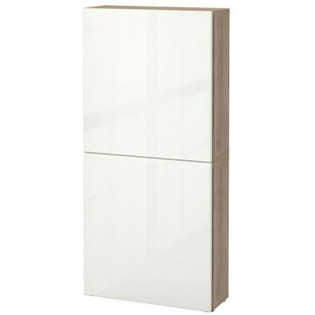 Ikea Wall cabinet with 2 doors, walnut effect light gray, Selsviken high-gloss/beige