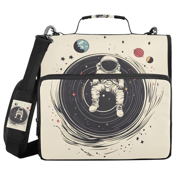 FORMRS Zipper Binder with Shoulder Strap 2-inch Ring 500 Sheet Capacity File Bag, Beige Astronaut Space