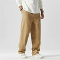 thumbnail image 3 of LUOBANIU Men's Straight-fit Stretch Cargo Pant with Pockets Baggy Cargo Casual Pants Loose Fit Elastic Waist Cotton Twill Cargo Pants 027 Khaki 30, 3 of 5