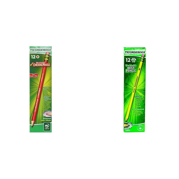 Ticonderoga Erasable Checking Pencils, Presharpened, Red, 12 Count
