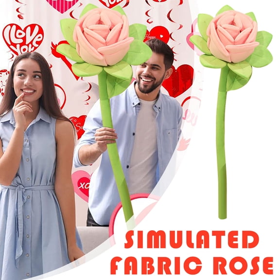Tarmeek Large Fabric Artificial Roses, 43x18 Inch Plush Valentine's Day Gift for her, Fabric Rose Bouquet Valentines Day Decorations for Romantic Anniversary Decor