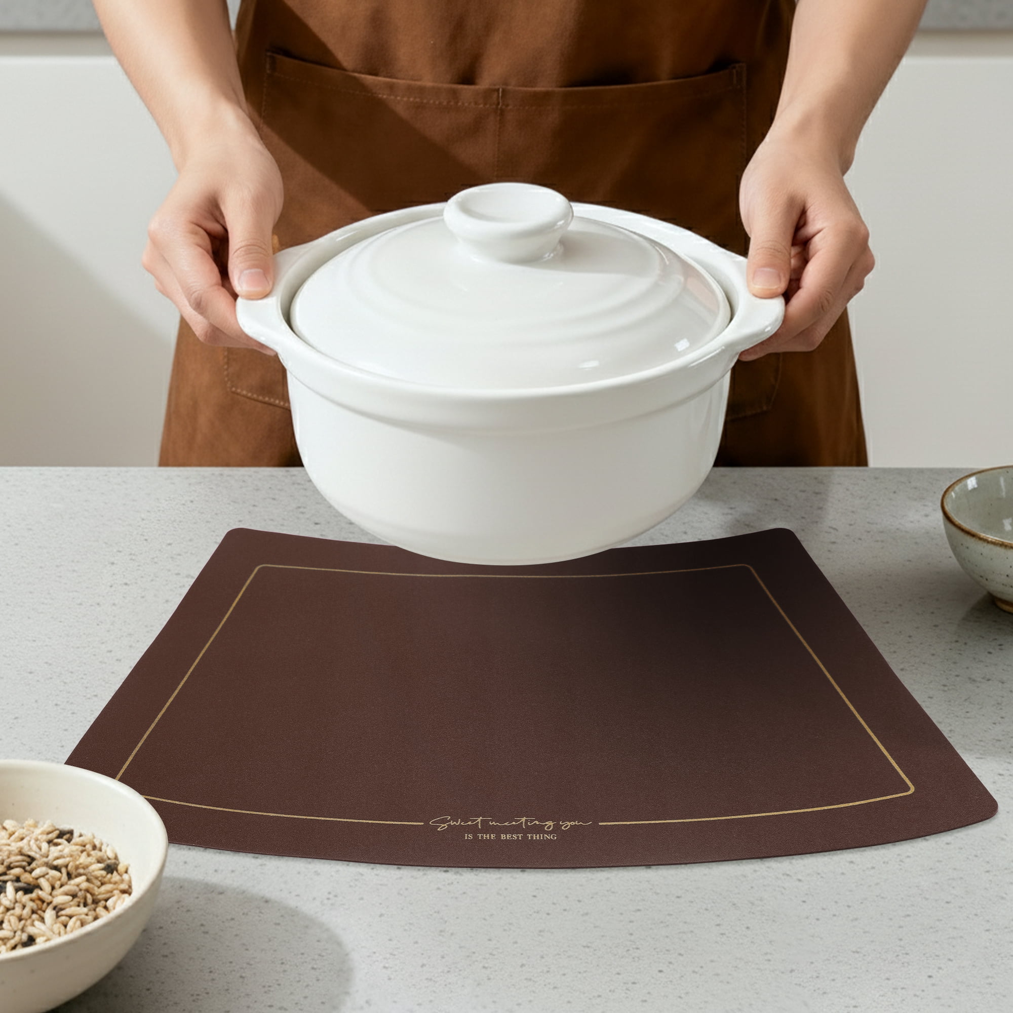 Unique Bargains 6Pcs Faux Leather Heat Resistant Placemats Coffee 20.1x11.8inch