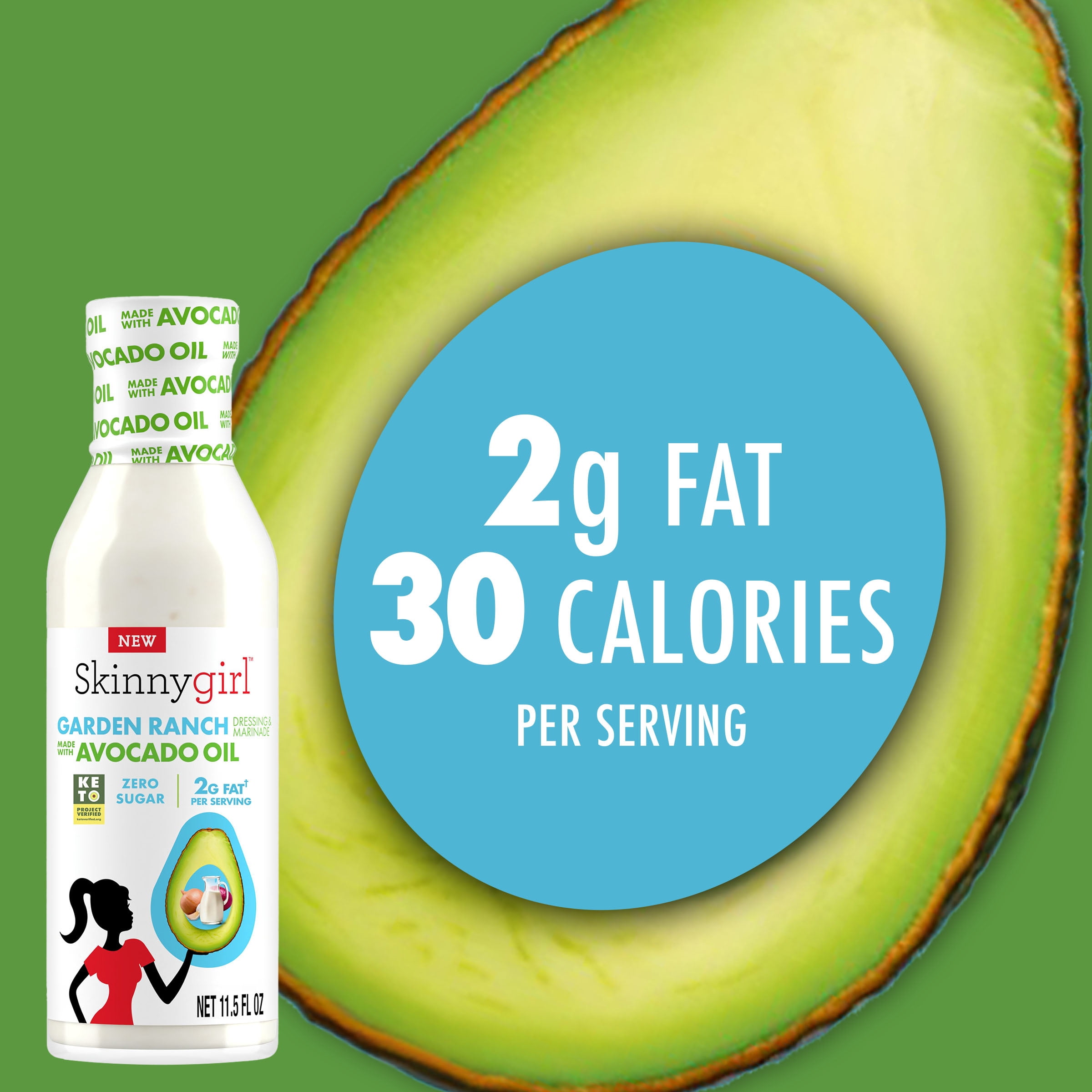 (2 pack) Skinnygirl Avocado Oil Garden Ranch Dressing, Gluten Free, Avocado Oil Based, 11.5 fl oz