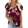 thumbnail image 2 of Babysbule Women's Tops Women's Short Sleeve Print V-Neck T-Shirt Loose Casual Summer Tee Tops, 2 of 7