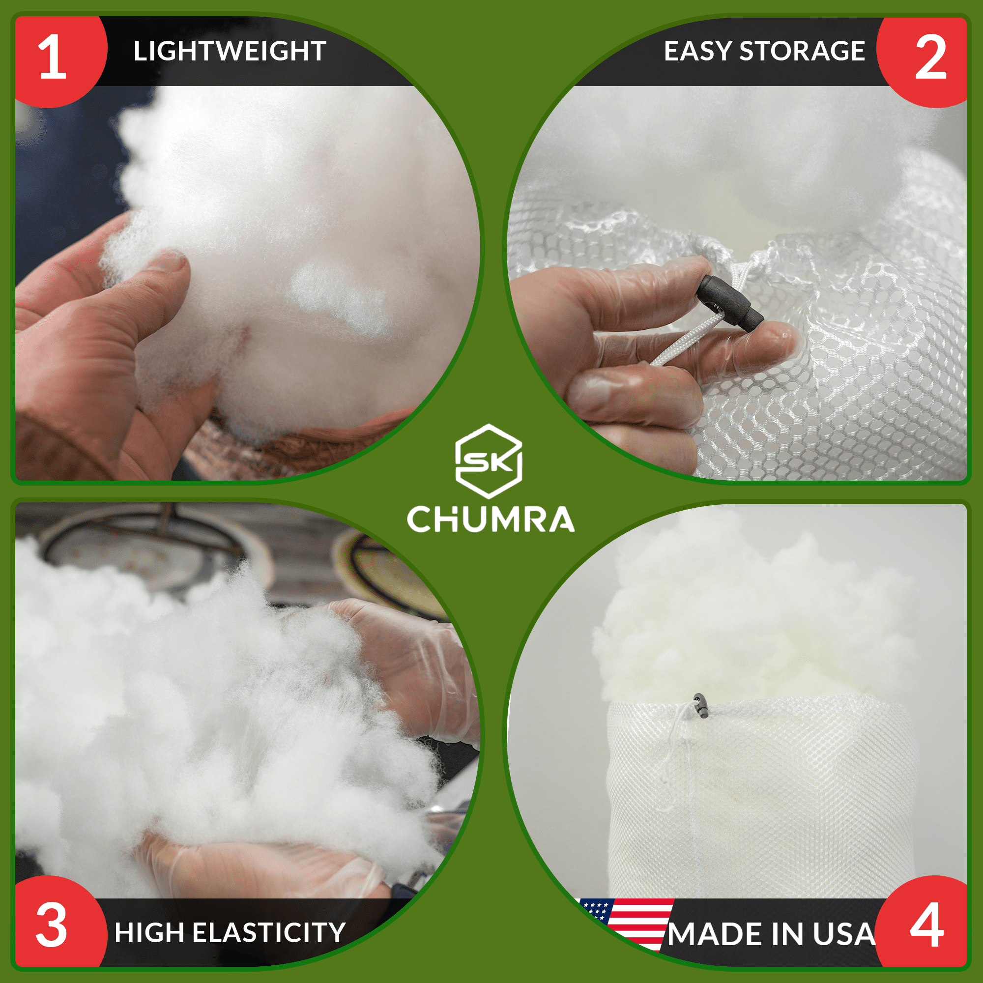 SK CHUMRA High-Resilience Premium Polyester Fiber Fill-Perfect for Pillows, Couch Cushions,Plush Toys,DIY Crafts,&Pet Beds -Cloud Soft, Kid & Pet Safe, Washable, Durable-Made in USA (3, Pounds)