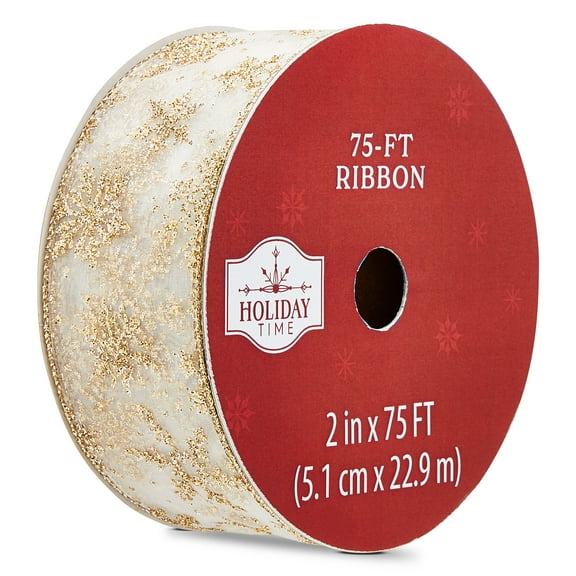 Sheer Snowflake Christmas Ribbon, Gold, 2" x 75', by Holiday Time